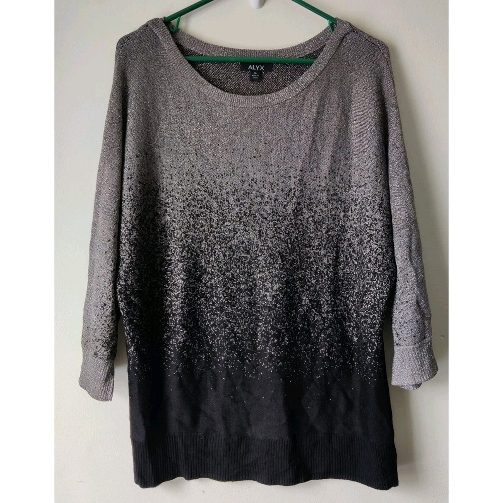 ALYX SPARKLE TUNIC Pullover Sweater OMBRE Silver Gray Black Kimono Size XL